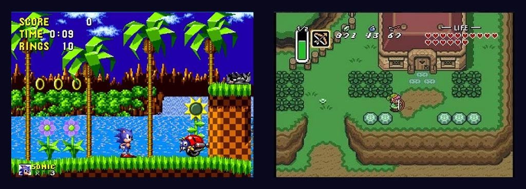 Sonic sur Megadrive et Zelda sur SNES