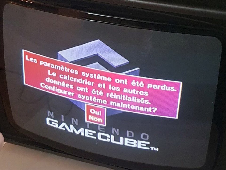 Message rouge pile HS d'un Gamecube